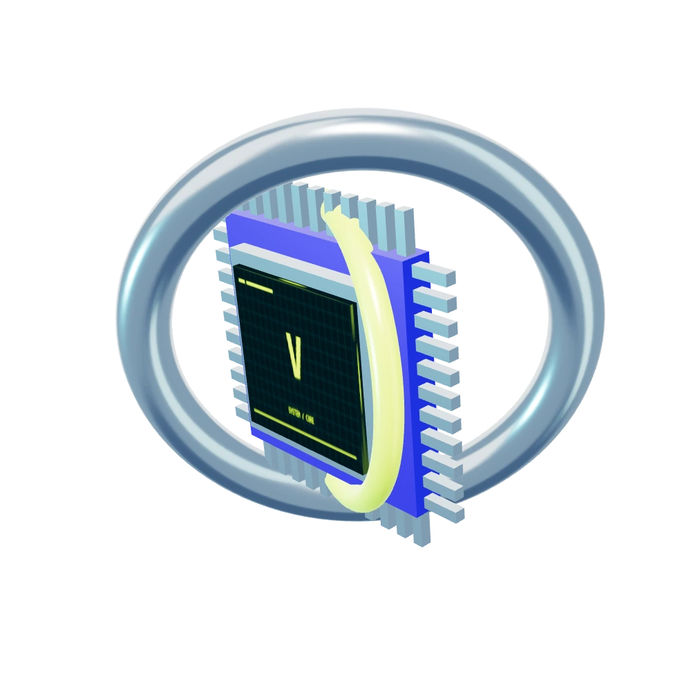 Metallic processor encircled by lime and chrome rings